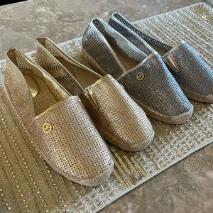 Micheal Kors MK Logo Espadrilles- Silver and Gold